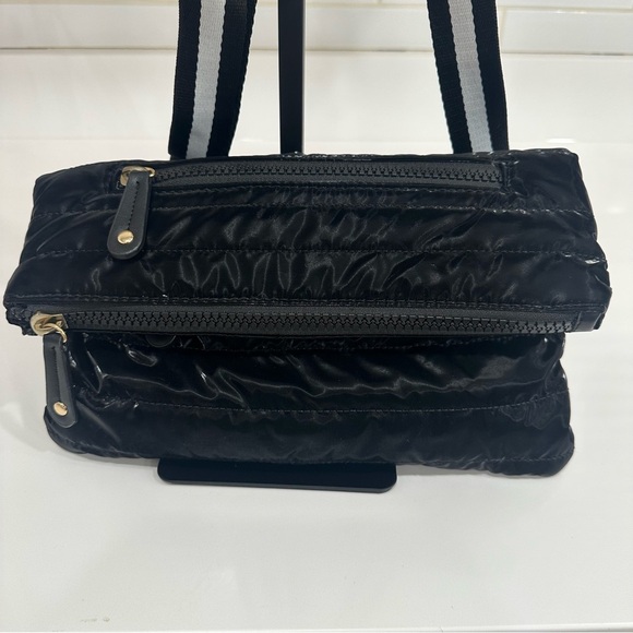 Sondra Roberts Handbags - Sondra Roberts Squared Black Quilted Puffer Crossbody Bag w/Striped Strap NWOT